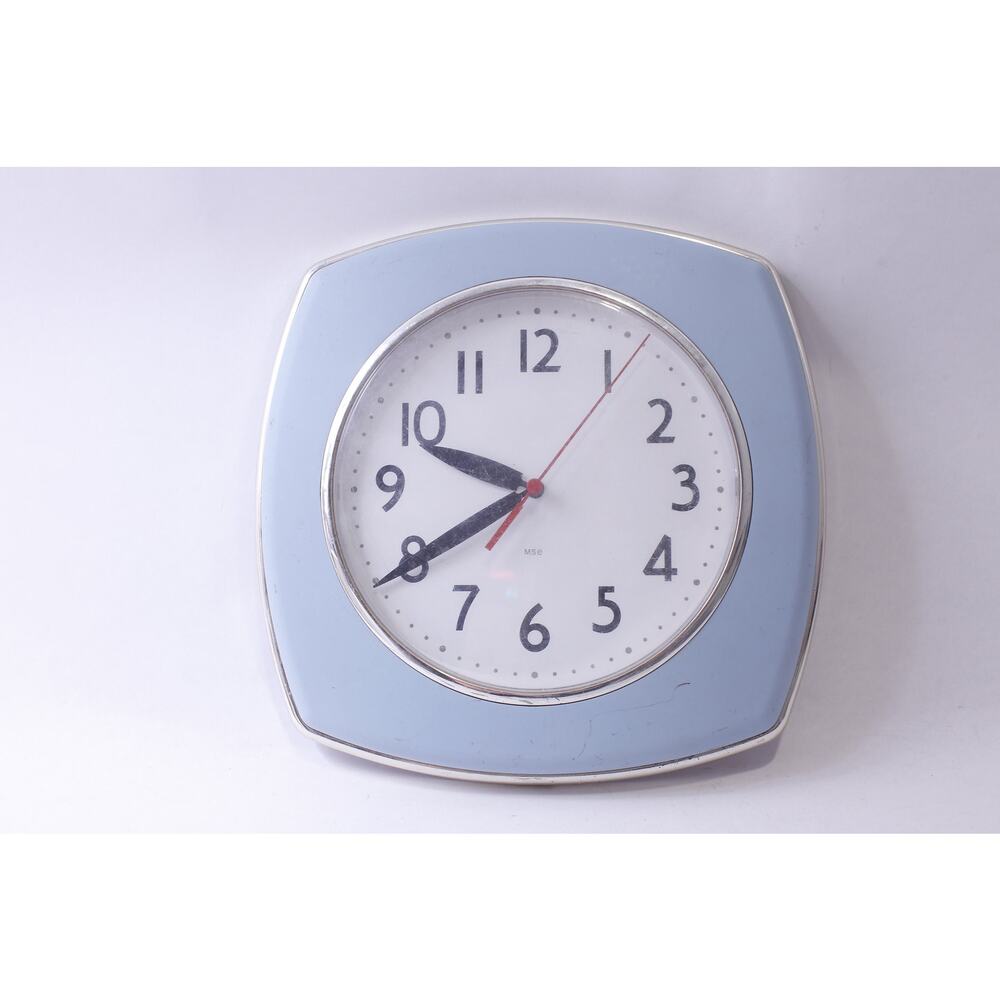Blue-White Wall Clock, 1960s diner style MSE, Arabic numerals, 1990s 10 inches,